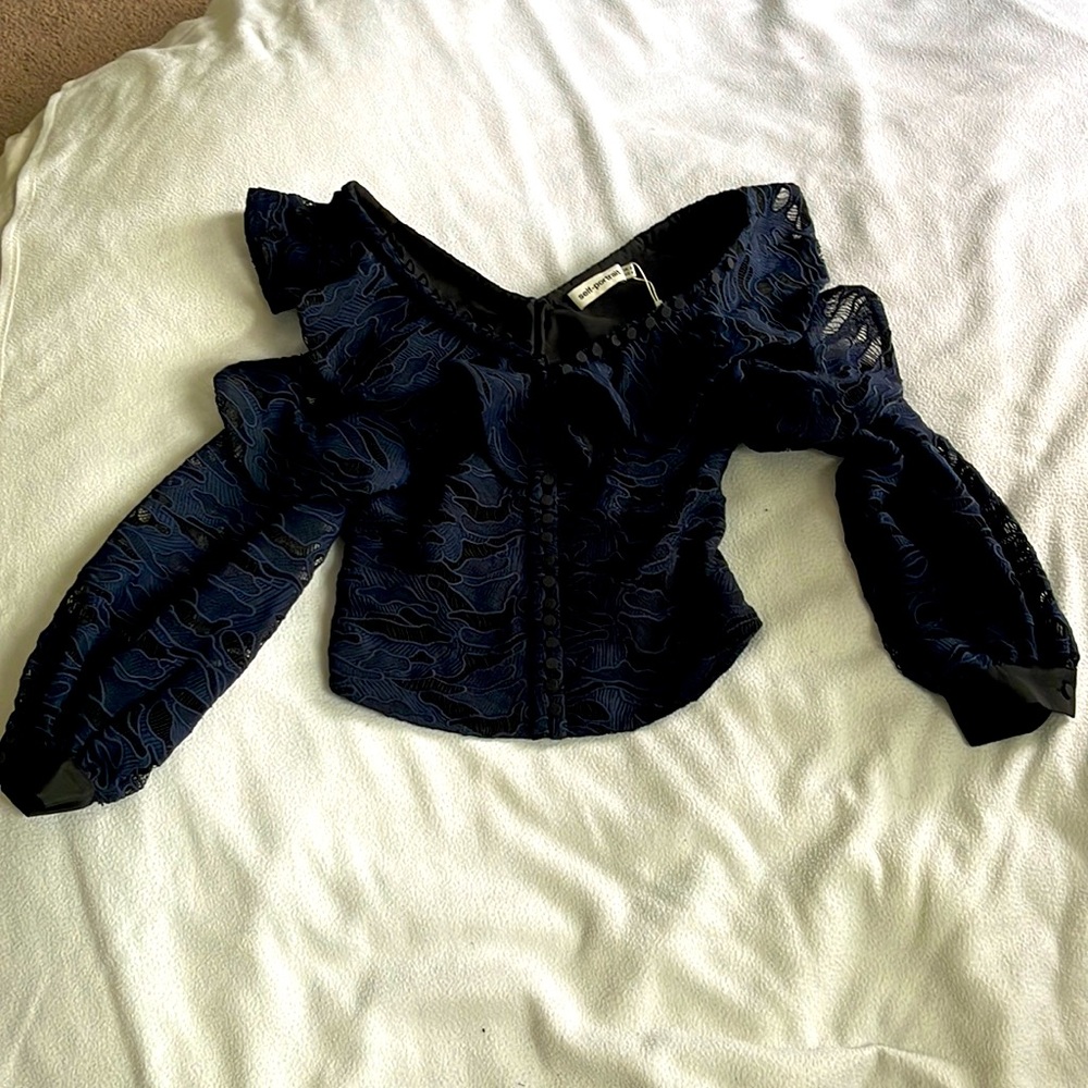 Self portrait midnight blue lace top
